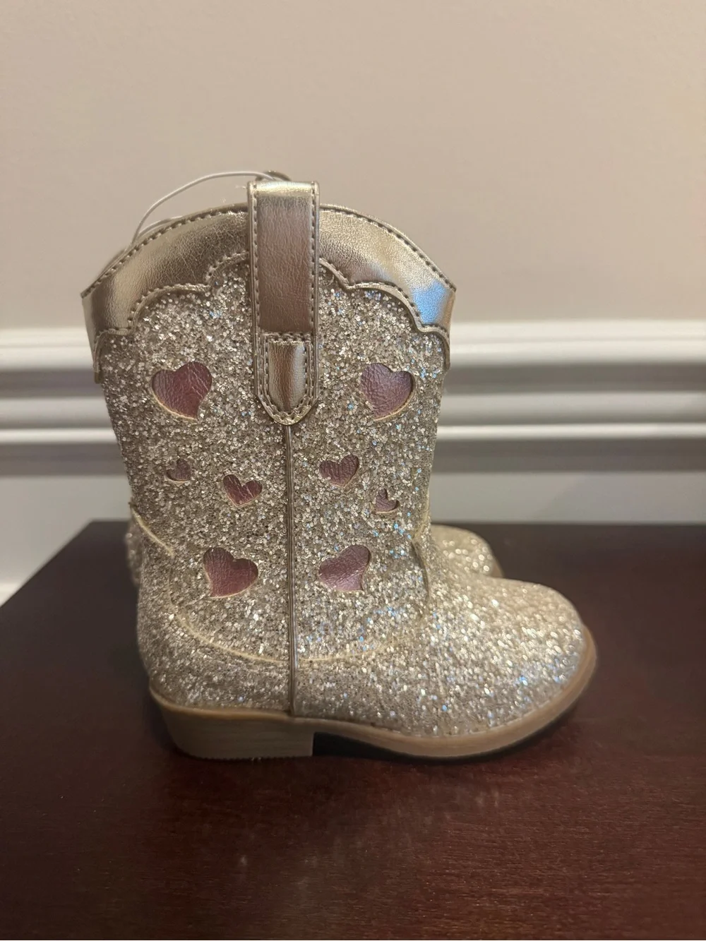 Girls' Dallas Gold Glitter Hearts Western Cowboy Boots - Toddler size 6